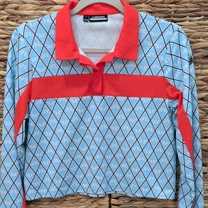 J.Lindeberg Long Sleeve Polo Cropped Blue White Orange Size M